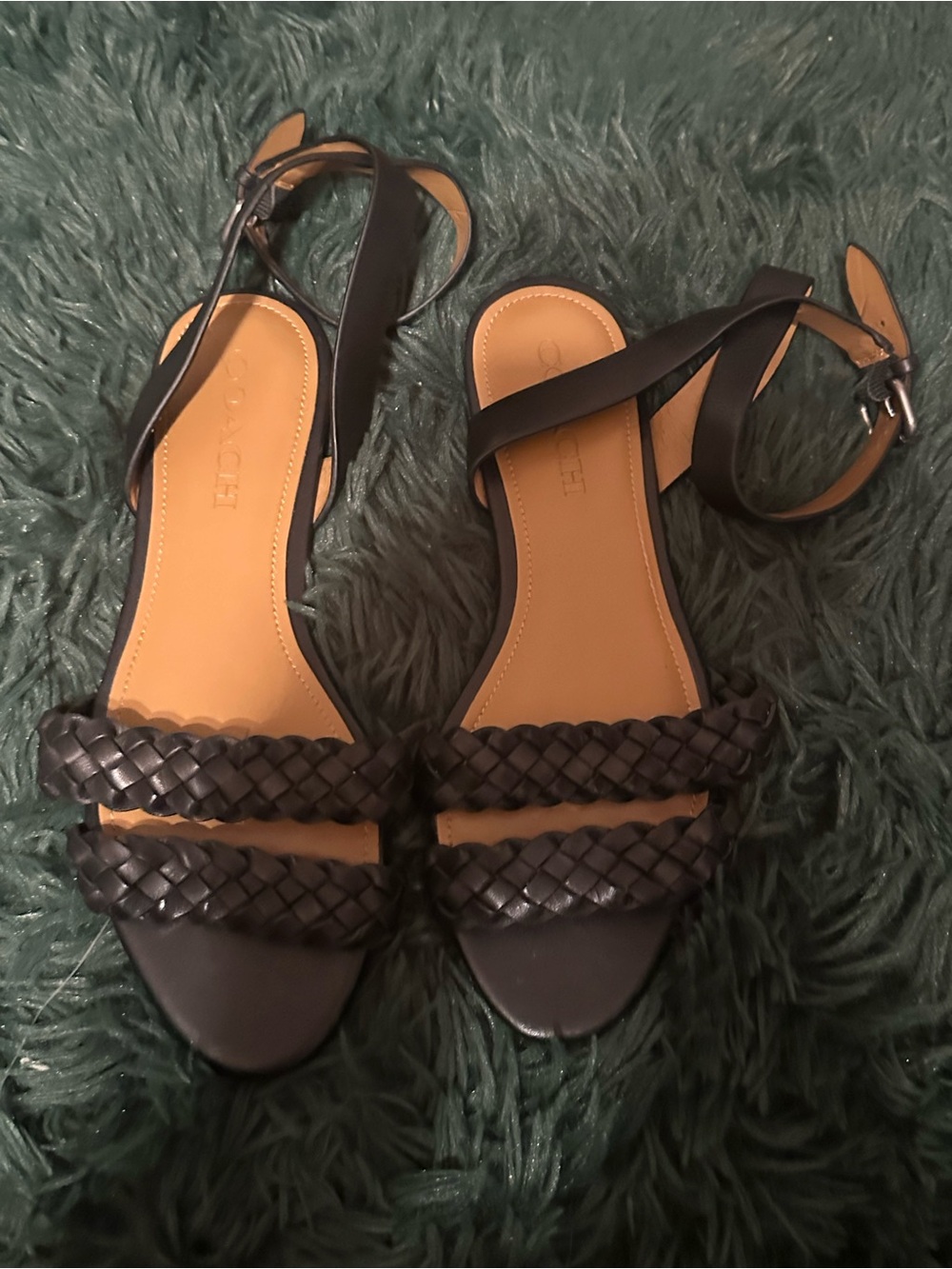 Coach Marilyn A01936 Black Woven Leather Ankle Strap Sandals Size 7B